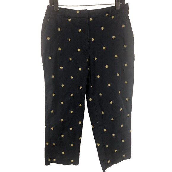 Jm Collection Embroidered Sunflowers Elastic Waist Capri Crop Pants Blue SZ 10 - Picture 1 of 9